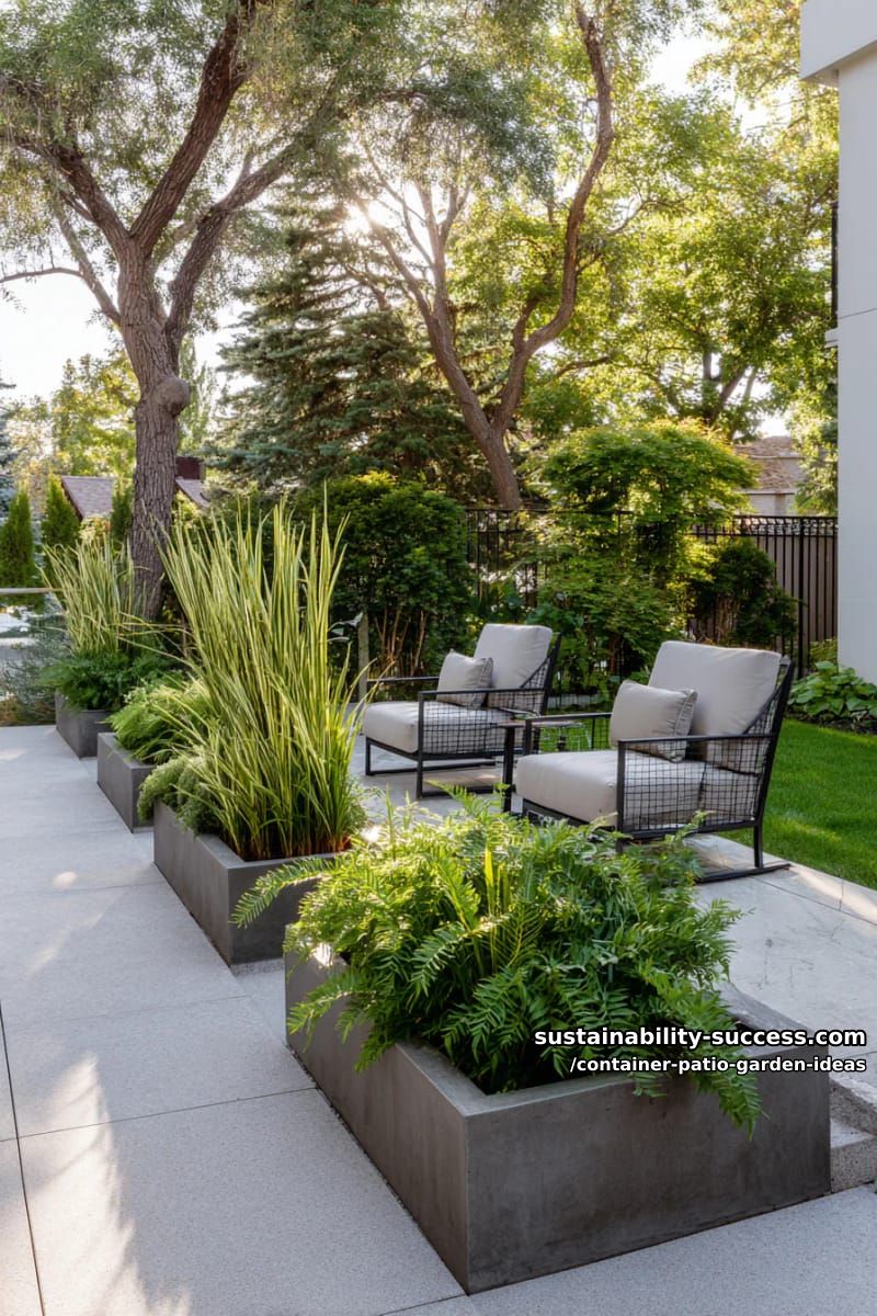 feature a symmetrical grid of square planters for a modern patio sanctuary. 1
