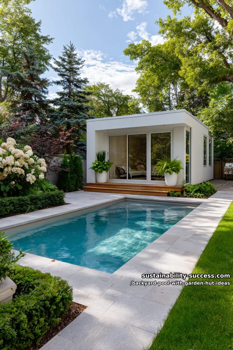 15 Dreamy Backyard Pool with Garden Hut Ideas to Inspire 21 glass-walled garden hut for yoga, overlooking a serene plunge pool. 1