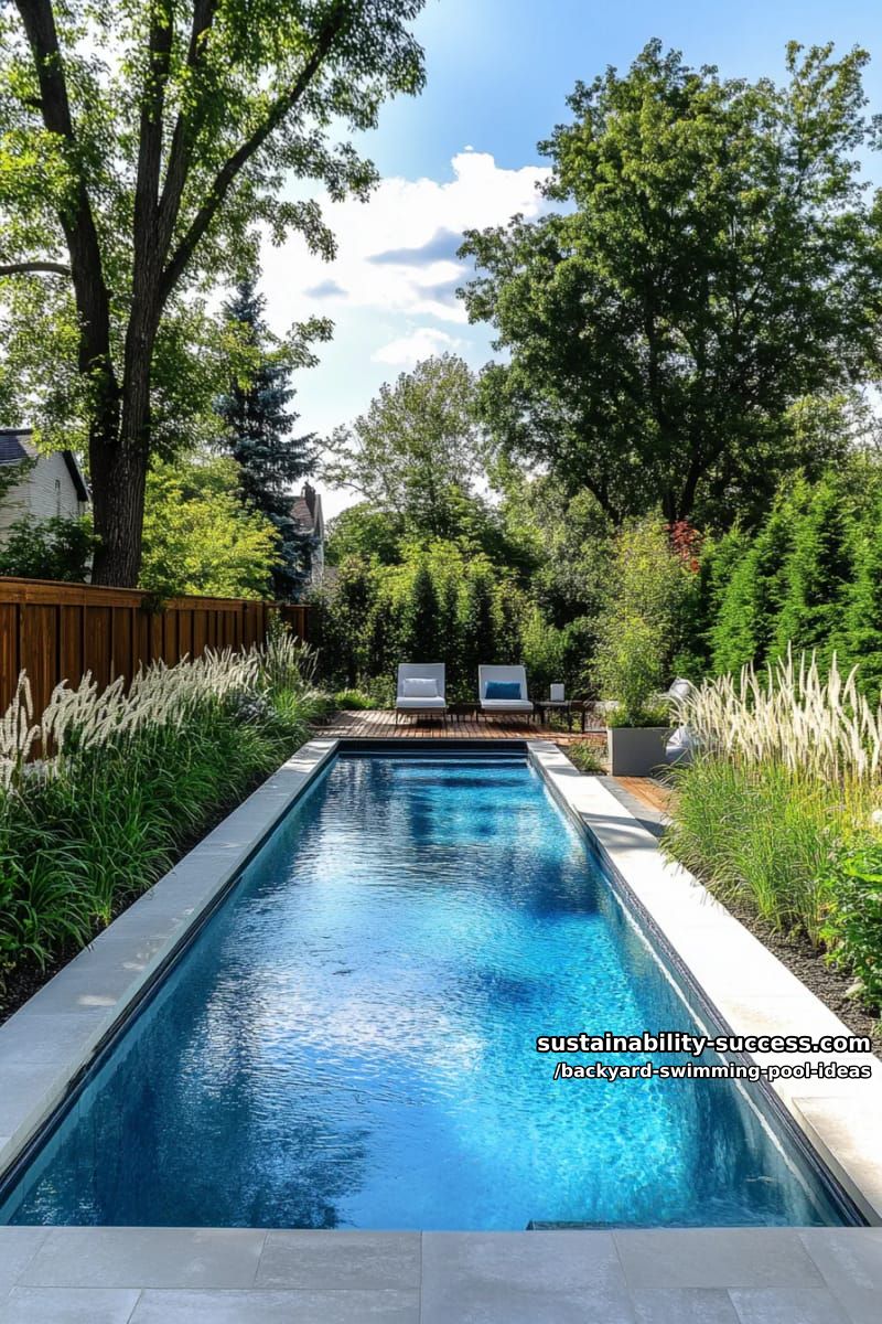 glass-walled pool overlooking a garden bed of ornamental grasses 1