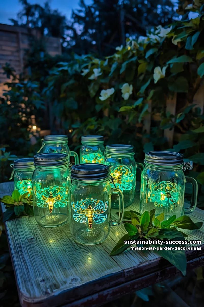 glow-in-the-dark mason jar lanterns with painted firefly patterns for whimsical evenings 1