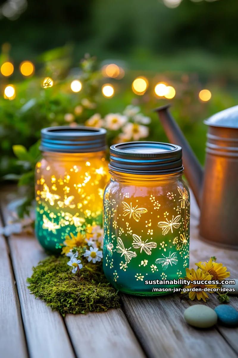 glow-in-the-dark mason jar lanterns with painted firefly patterns for whimsical evenings 1
