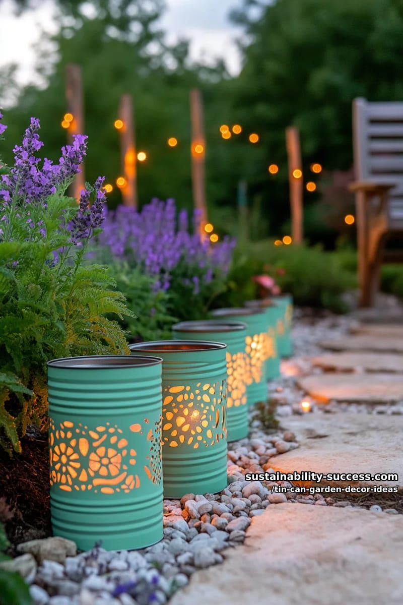 glow-in-the-dark painted cans to light up evening pathways 1