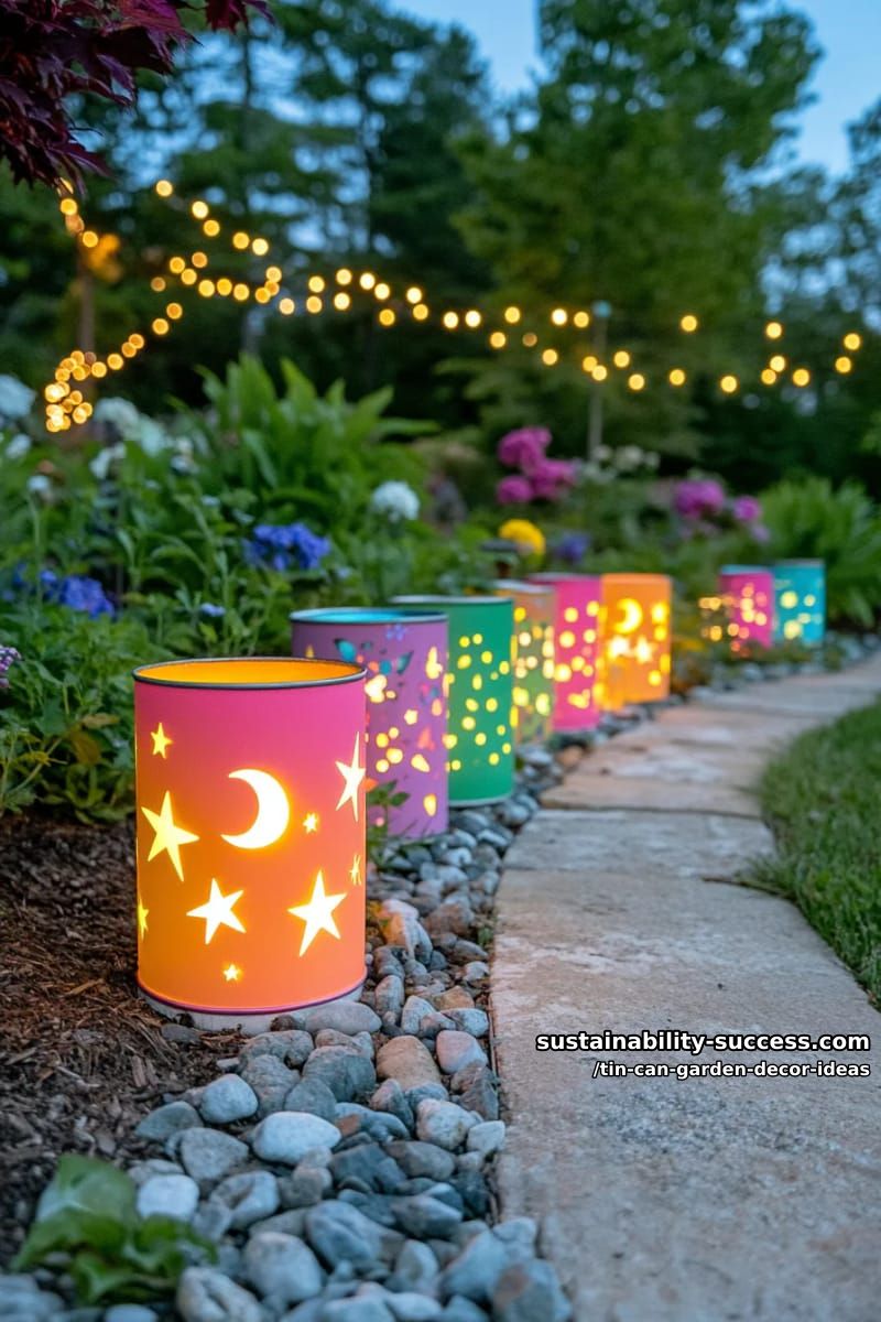 glow-in-the-dark painted cans to light up evening pathways 1