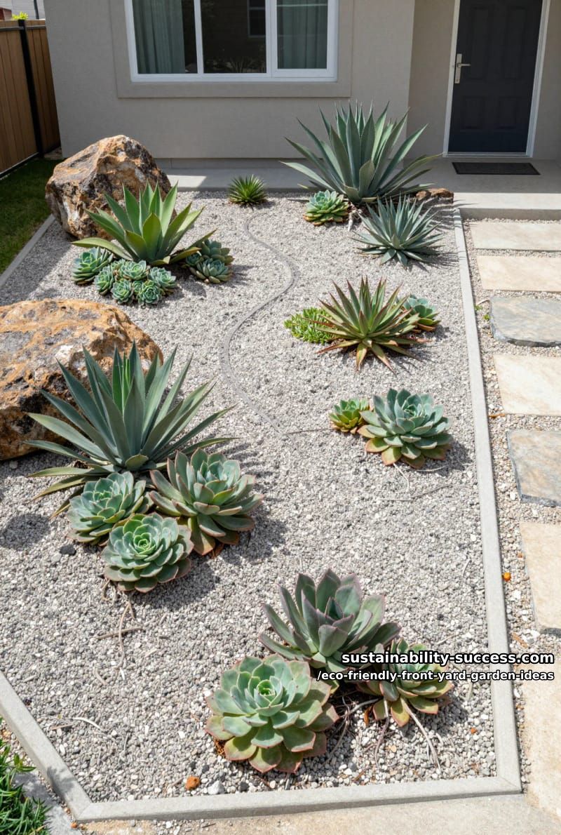gravel and succulent mosaic garden for a low-water modern landscape yard 1