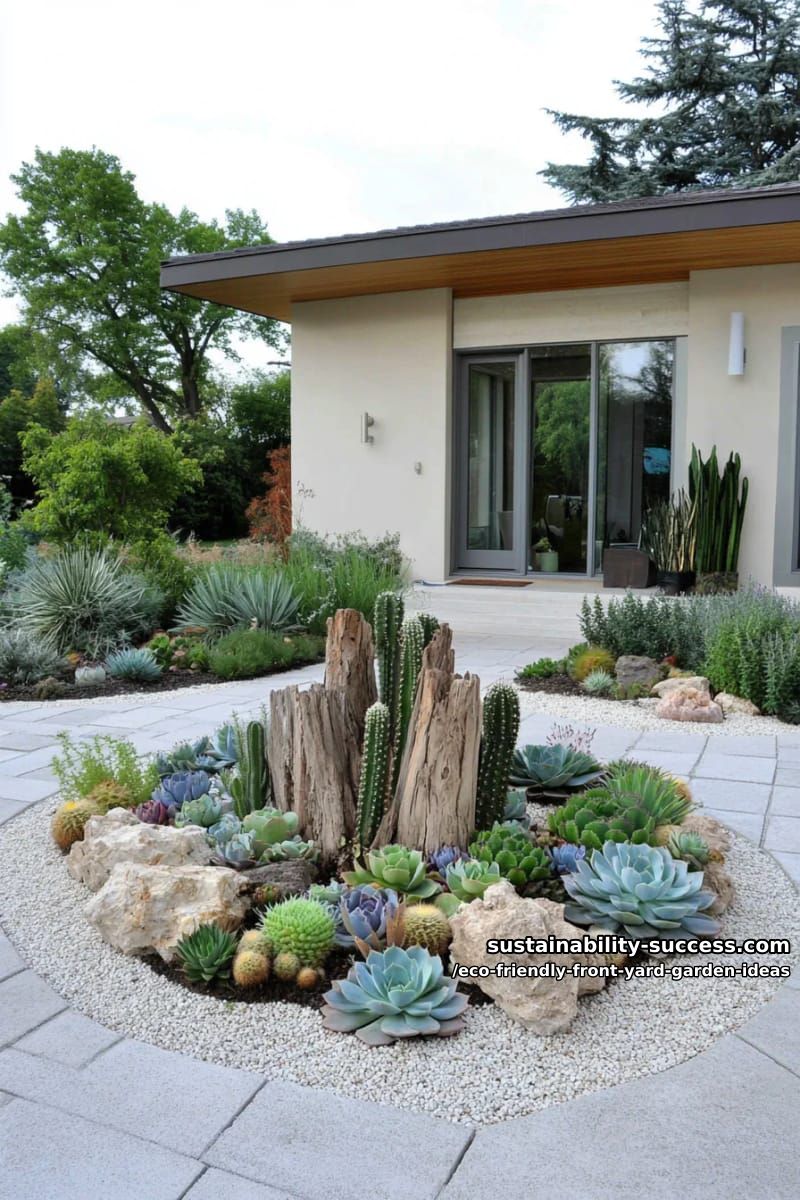 gravel and succulent mosaic garden for a low-water modern landscape yard 1