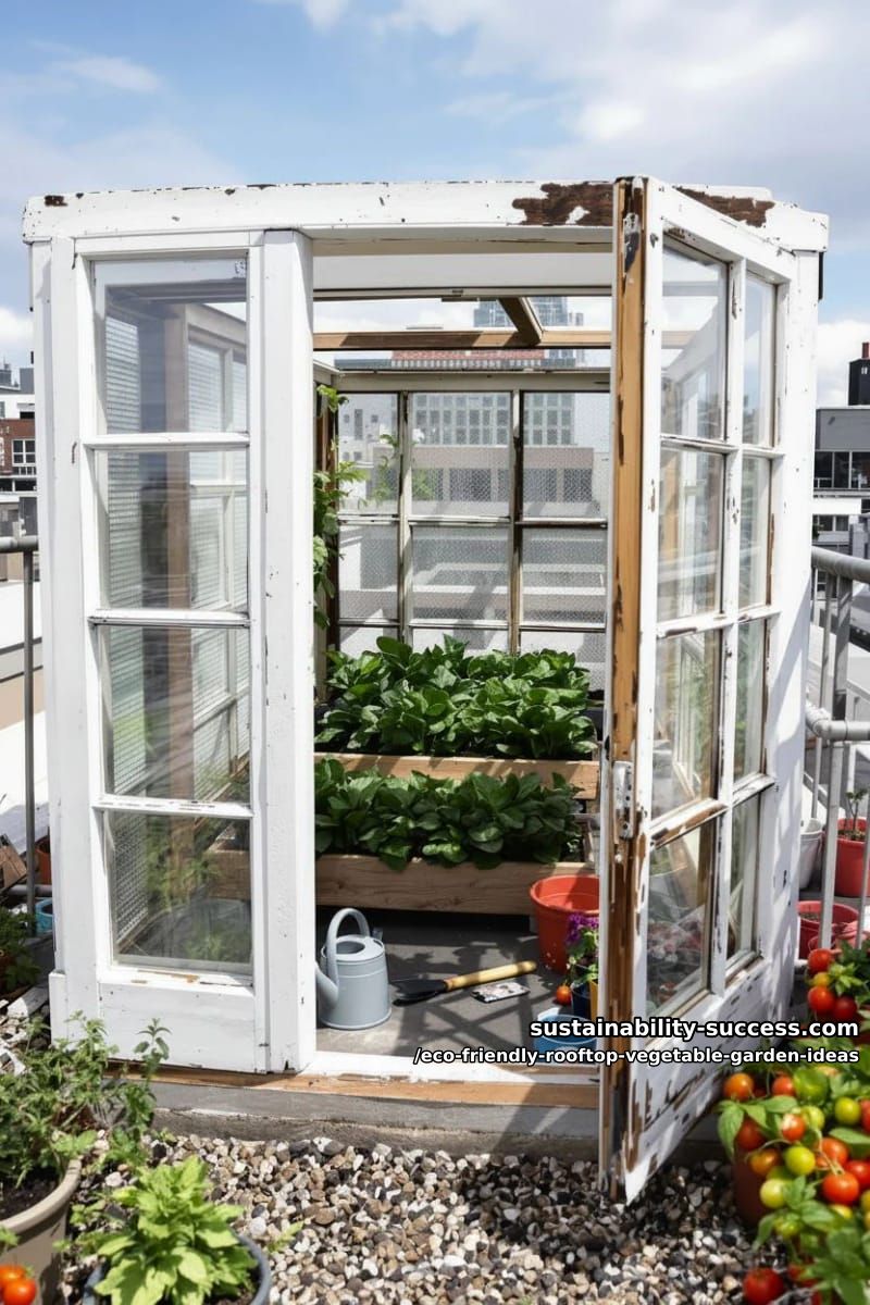 greenhouse nook framed with salvaged windows for year-round spinach 1