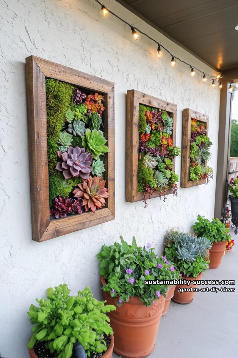 23 Creative Garden Art DIY Ideas for a Unique Outdoor Decor 55 hang framed succulent wall art on outdoor walls for living garden decor. 1