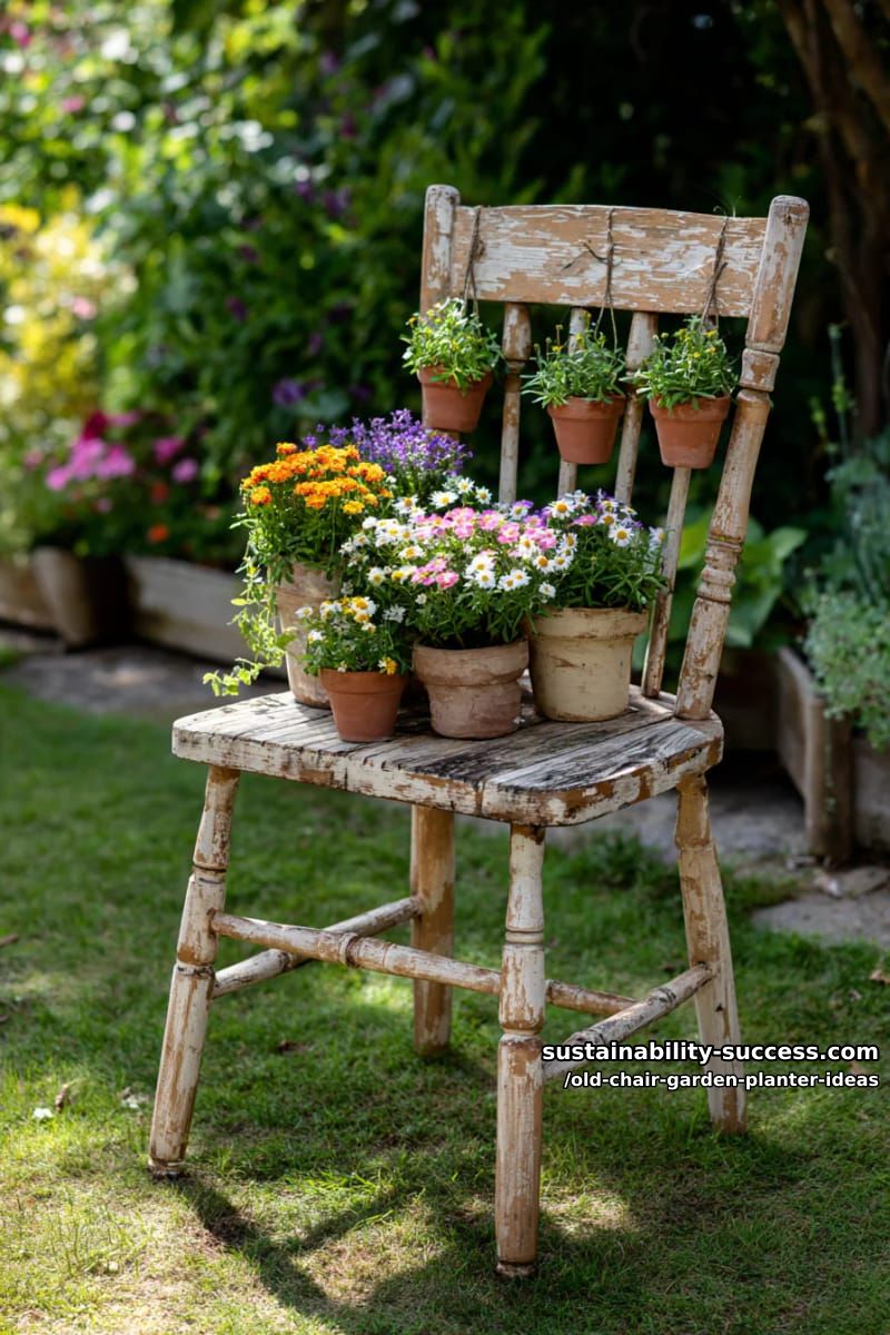 hang small terracotta pots from spindles, filling each with pollinator-friendly flowers 1