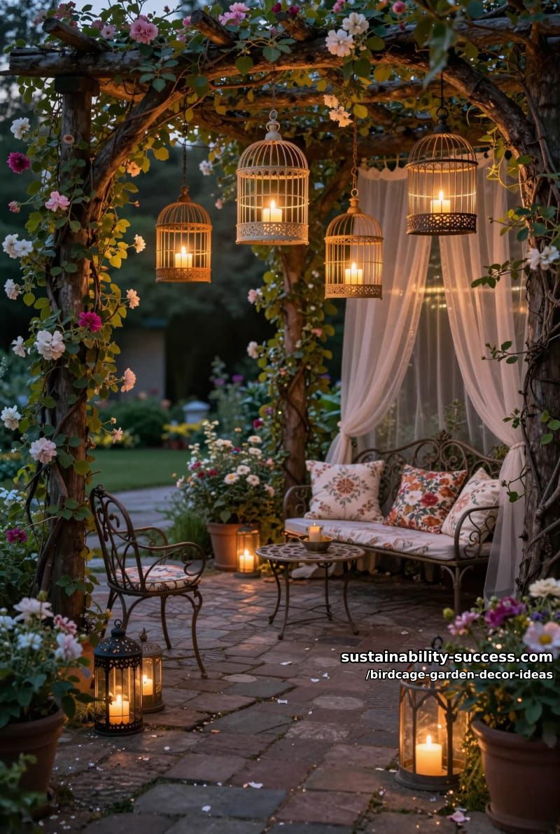 hanging birdcage lanterns with glowing candles for romantic evening ambiance 1