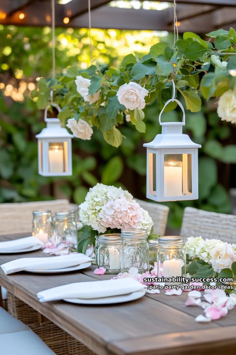 hanging mason jar lanterns with wildflowers and flickering candles for twilight charm 1