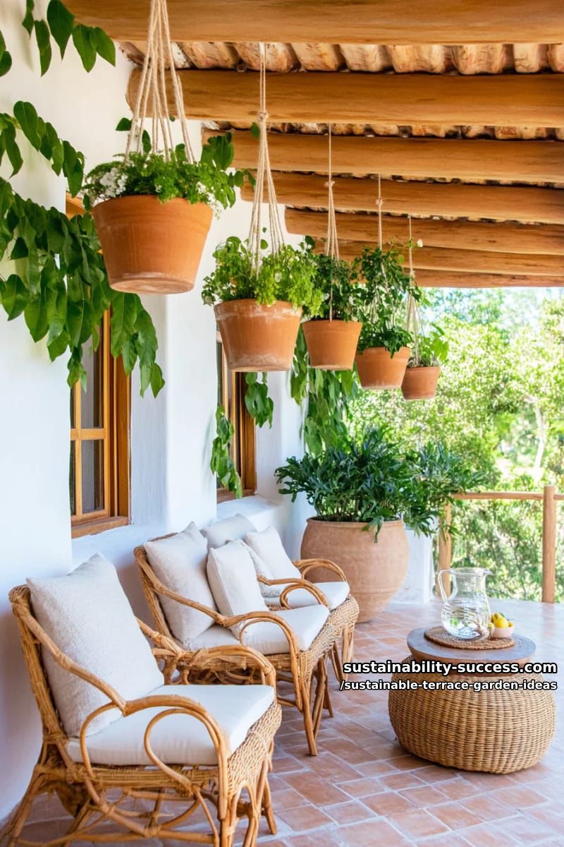 hanging terracotta pots to create a leafy privacy screen 1