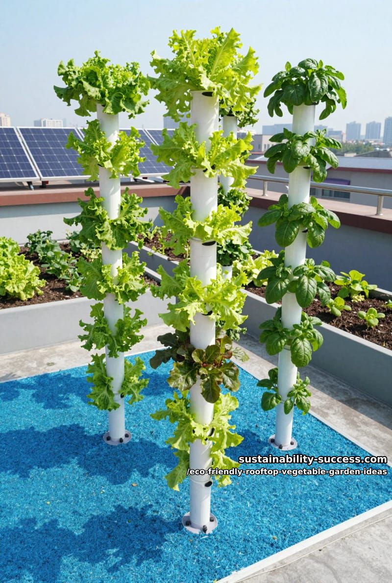 hydroponic veggie towers surrounded by recycled glass mulch 1