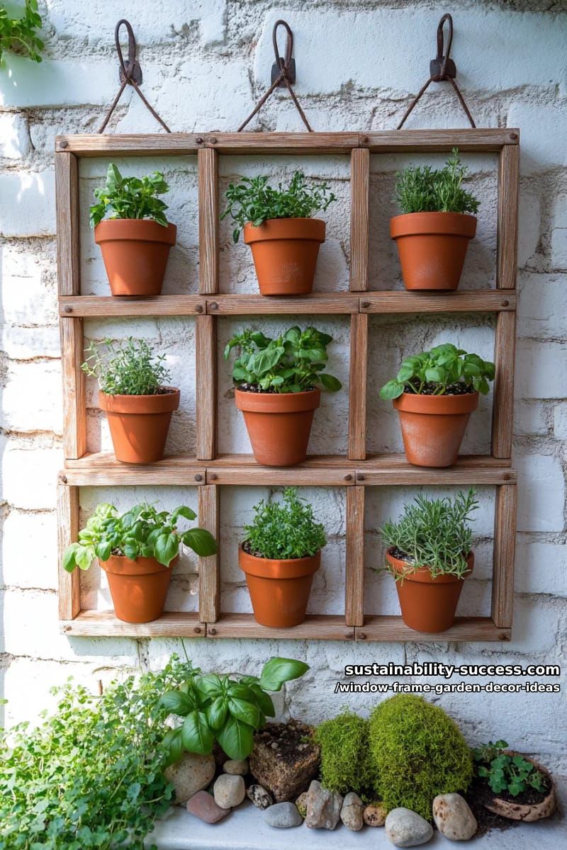 layered window frames creating a 3d vertical herb display 1
