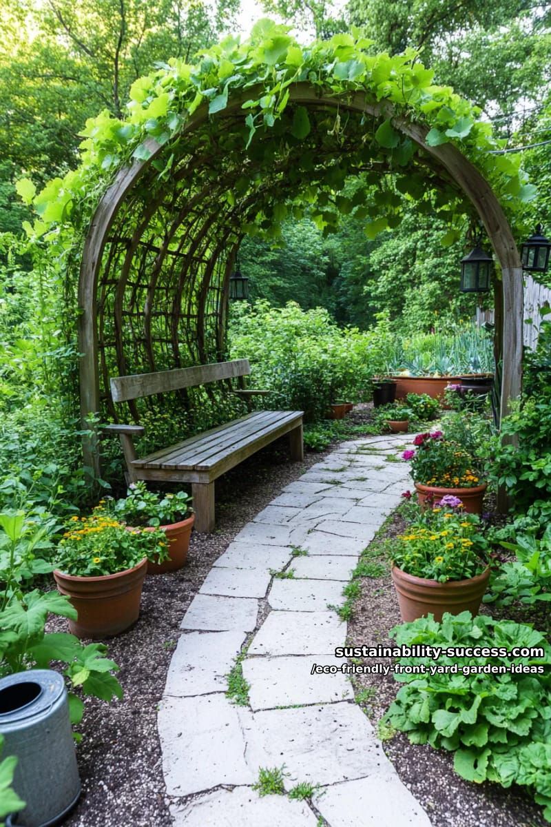 leafy arched trellis walkway with climbing edible plants for garden yard shade 1