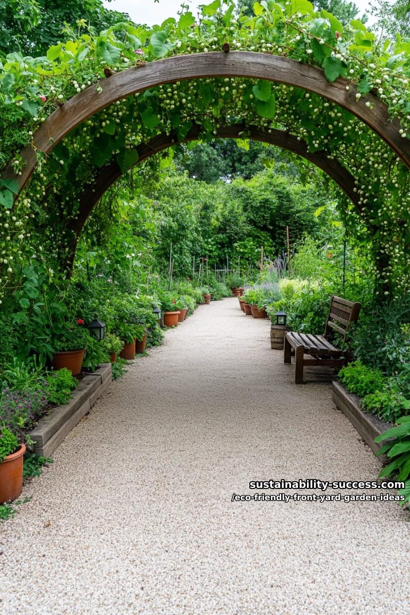 leafy arched trellis walkway with climbing edible plants for garden yard shade 1