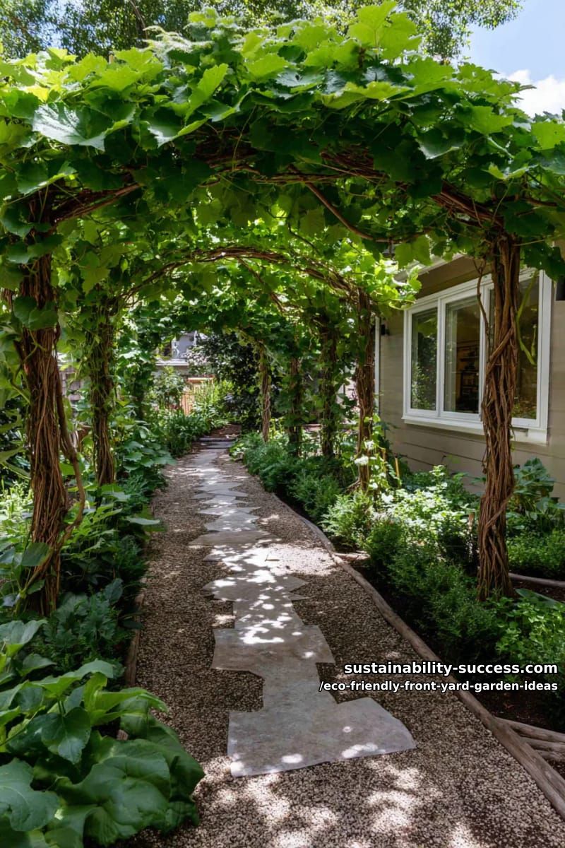 leafy arched trellis walkway with climbing edible plants for garden yard shade 1