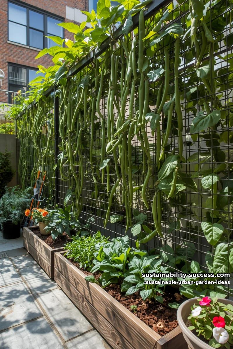 living green privacy screens using upcycled mesh and climbing beans 1