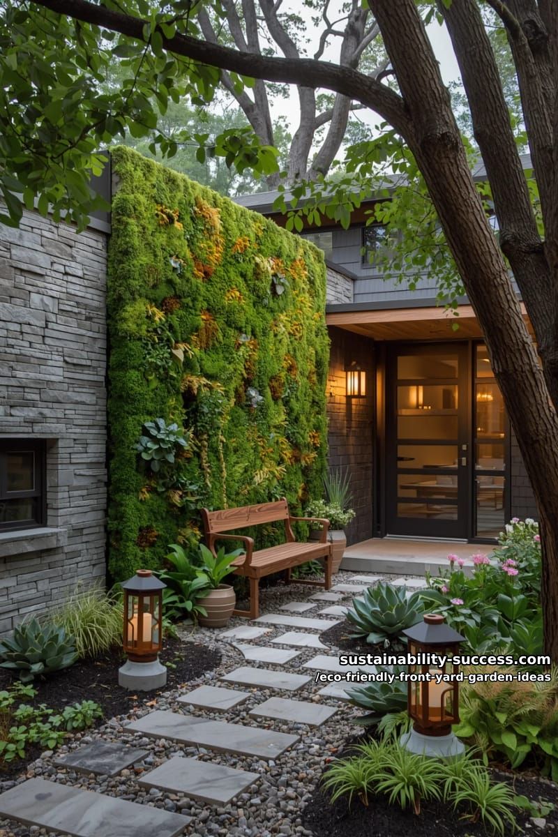 living green wall beside the entrance featuring mosses and ferns 1