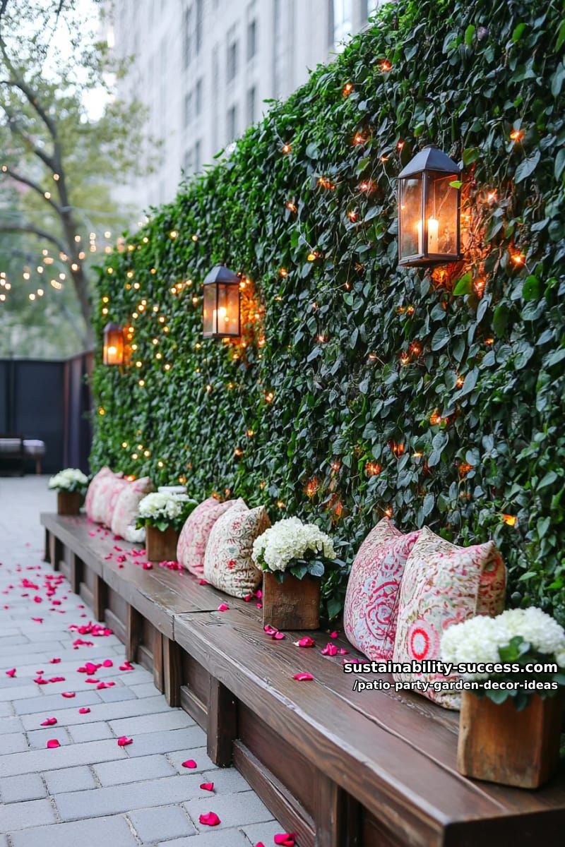 living wall of trailing ivy and fairy lights as a selfie backdrop 1