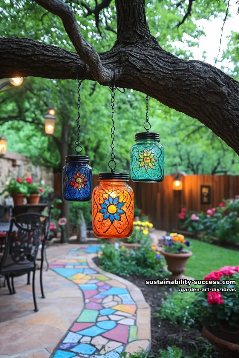 23 Creative Garden Art DIY Ideas for a Unique Outdoor Decor 38 make sun catchers with painted jars and hang from tree branches. 1