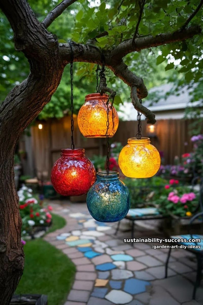 23 Creative Garden Art DIY Ideas for a Unique Outdoor Decor 39 make sun catchers with painted jars and hang from tree branches. 1