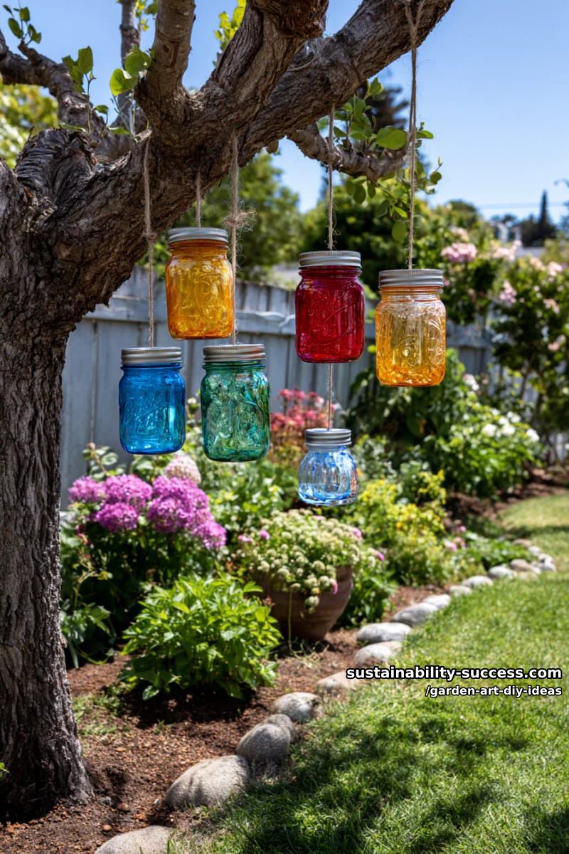 23 Creative Garden Art DIY Ideas for a Unique Outdoor Decor 40 make sun catchers with painted jars and hang from tree branches. 1