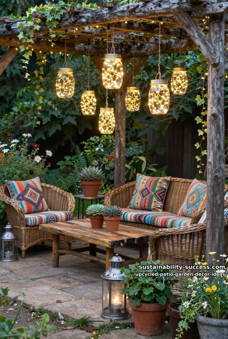 mason jar chandeliers with fairy lights for magical evening ambiance 1