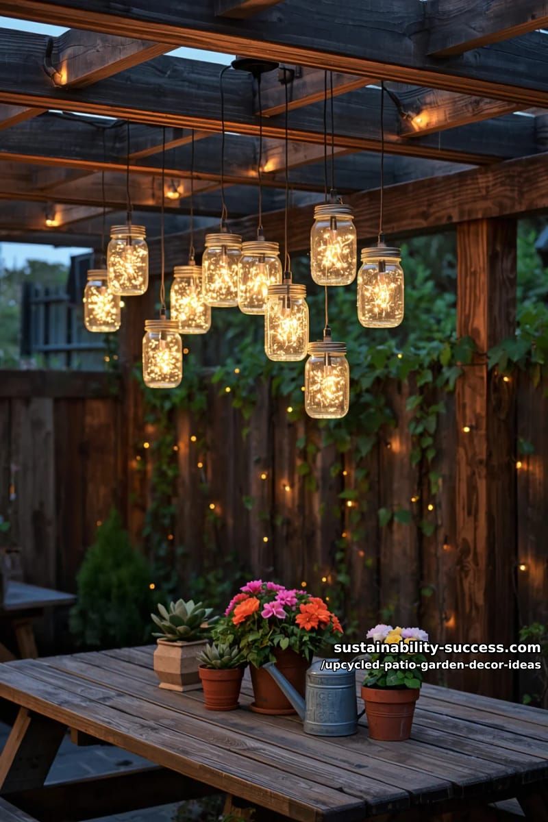 mason jar chandeliers with fairy lights for magical evening ambiance 1