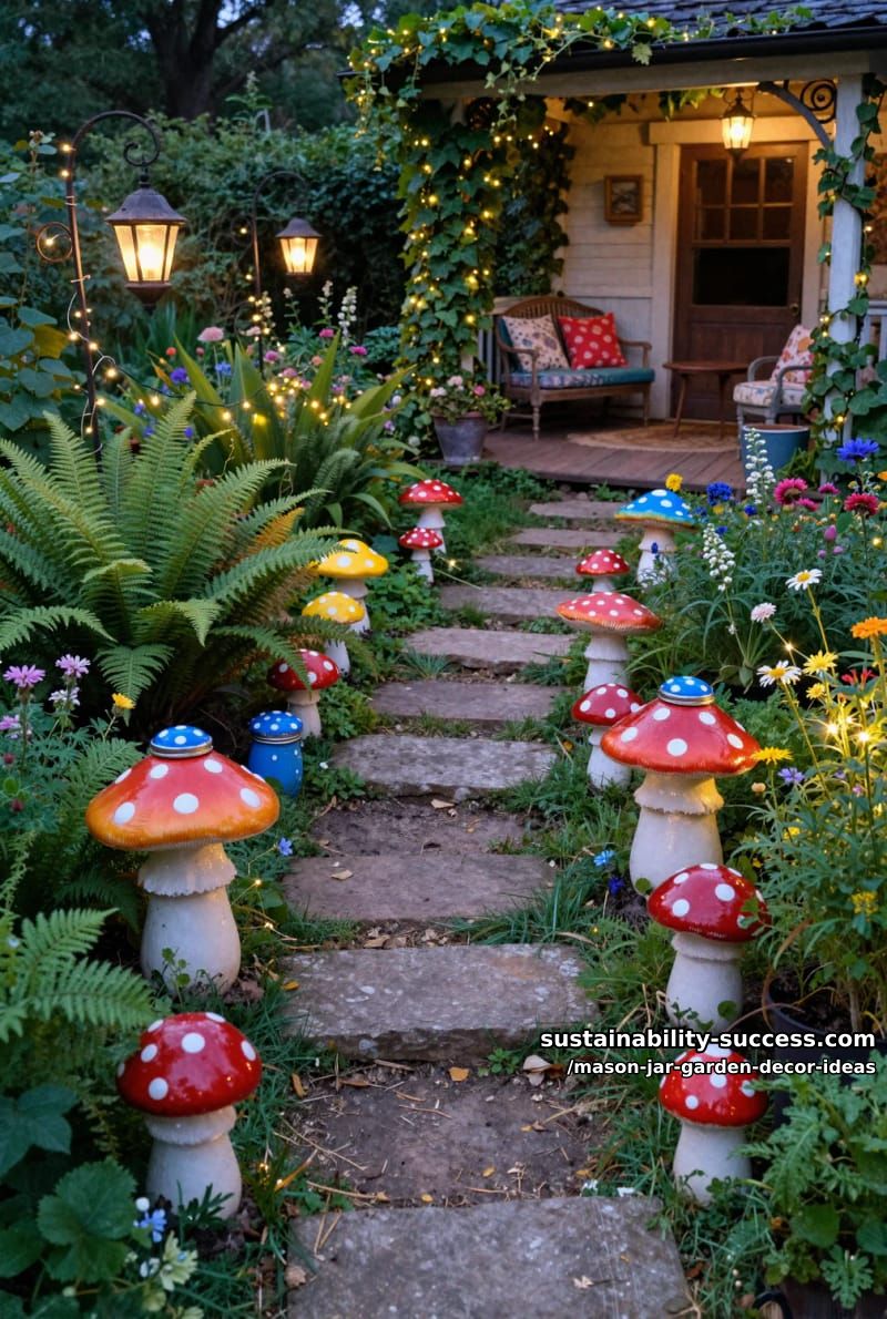 mason jar mushroom toadstools using painted lids for playful garden accents 1