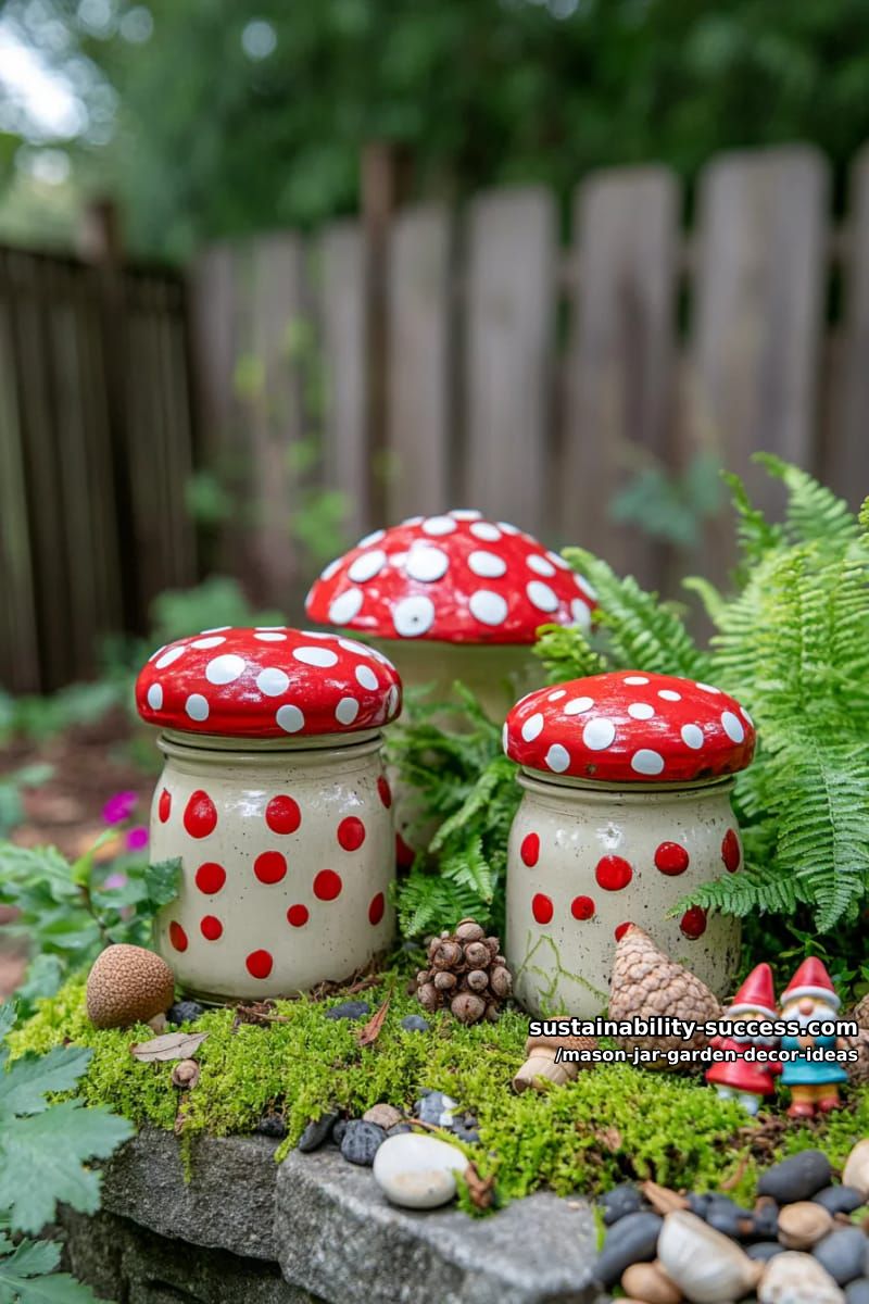 mason jar mushroom toadstools using painted lids for playful garden accents 1