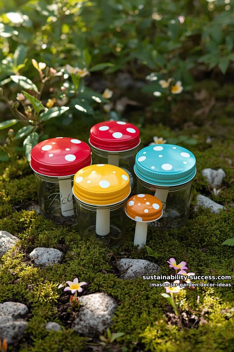 mason jar mushroom toadstools using painted lids for playful garden accents 1