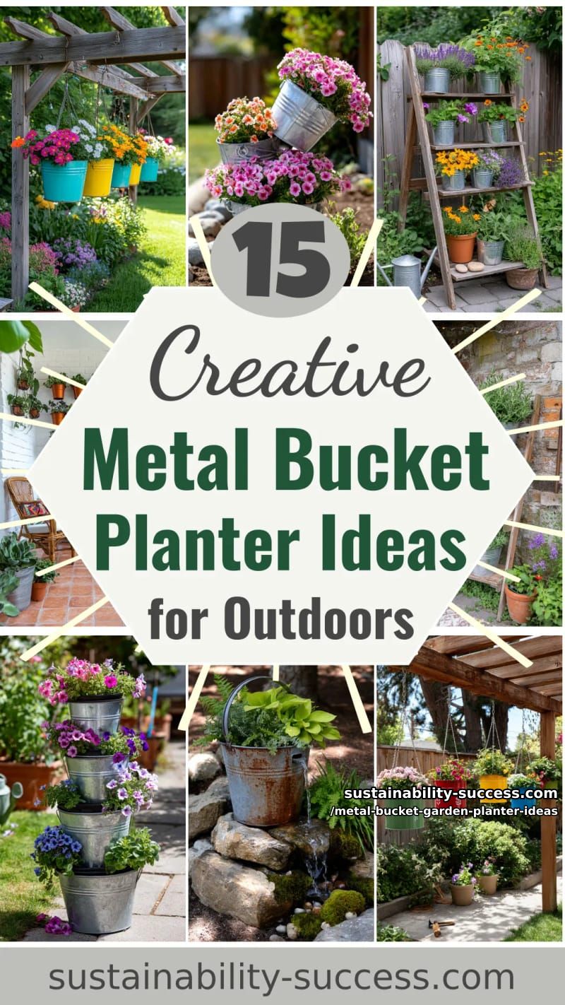 15 Creative Metal Bucket Garden Planter Ideas For Your Outdoor Space 40 Metal Bucket Garden Planter Ideas - Collage 39