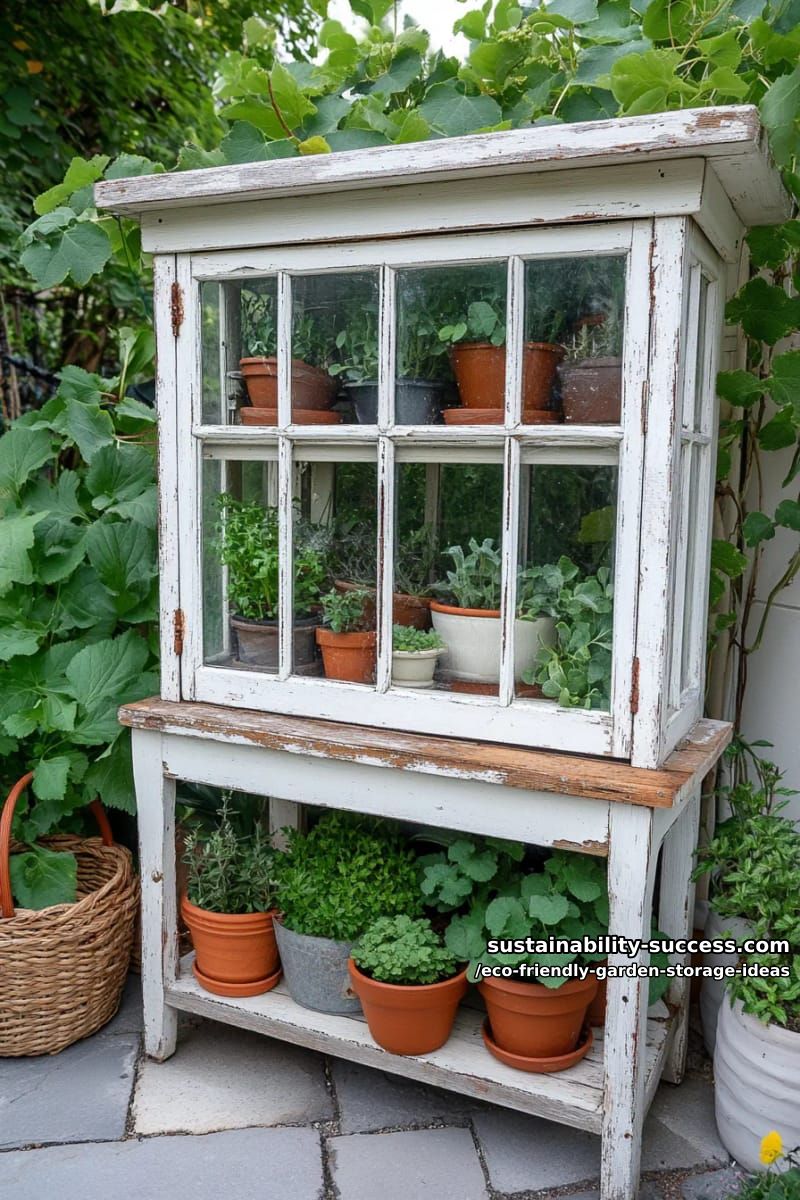 mini greenhouse cabinet created from salvaged window panels and frames 1