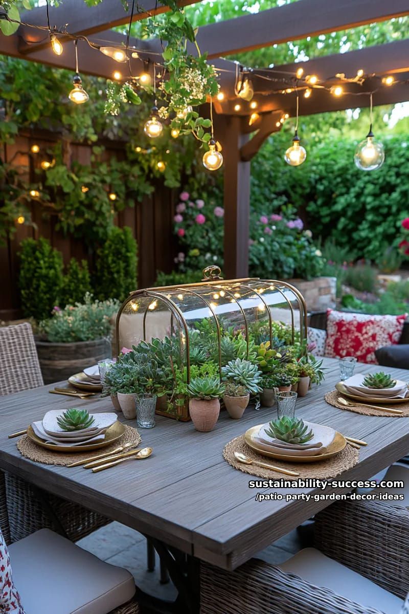 mini greenhouse centerpiece with succulents and twinkle lights for table decor 1