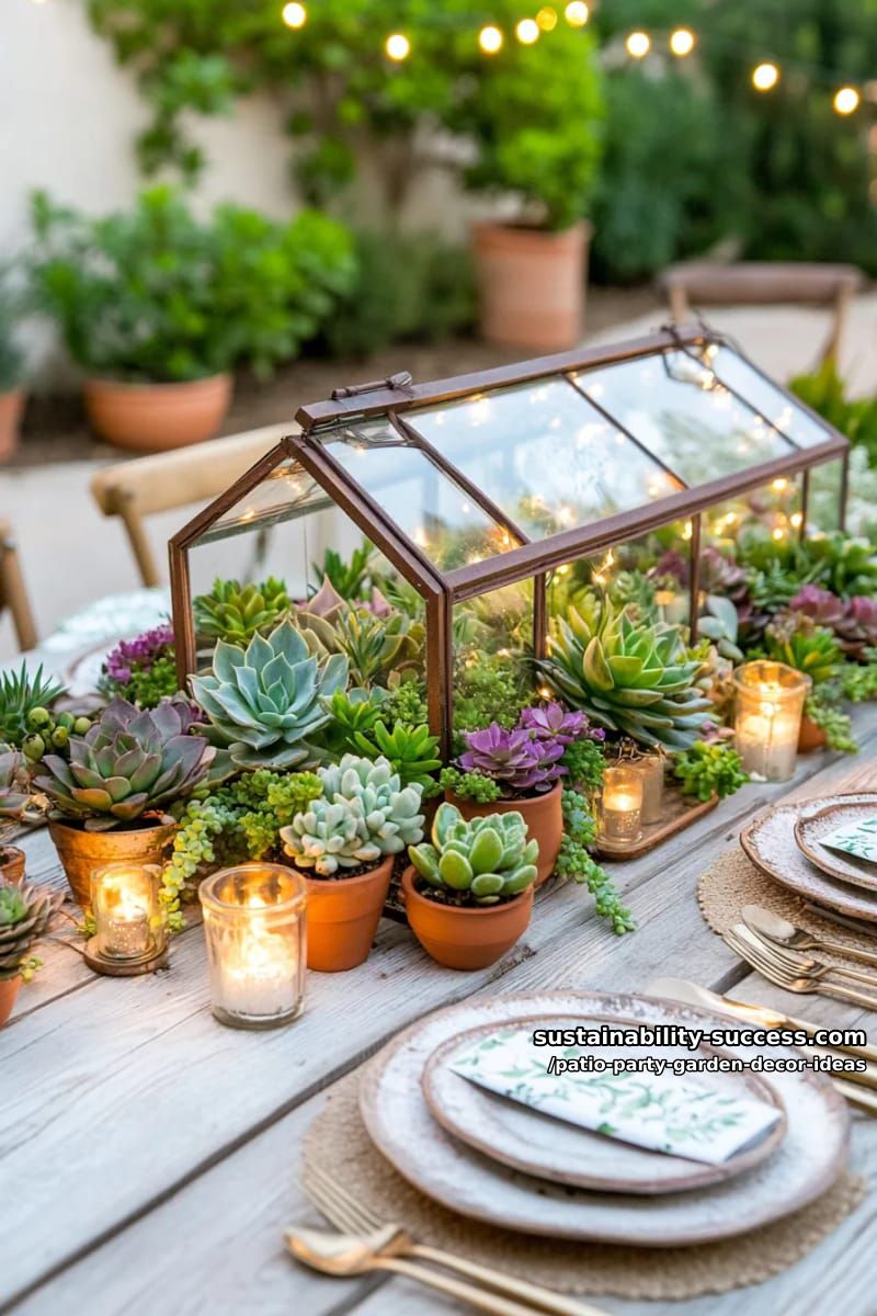 mini greenhouse centerpiece with succulents and twinkle lights for table decor 1
