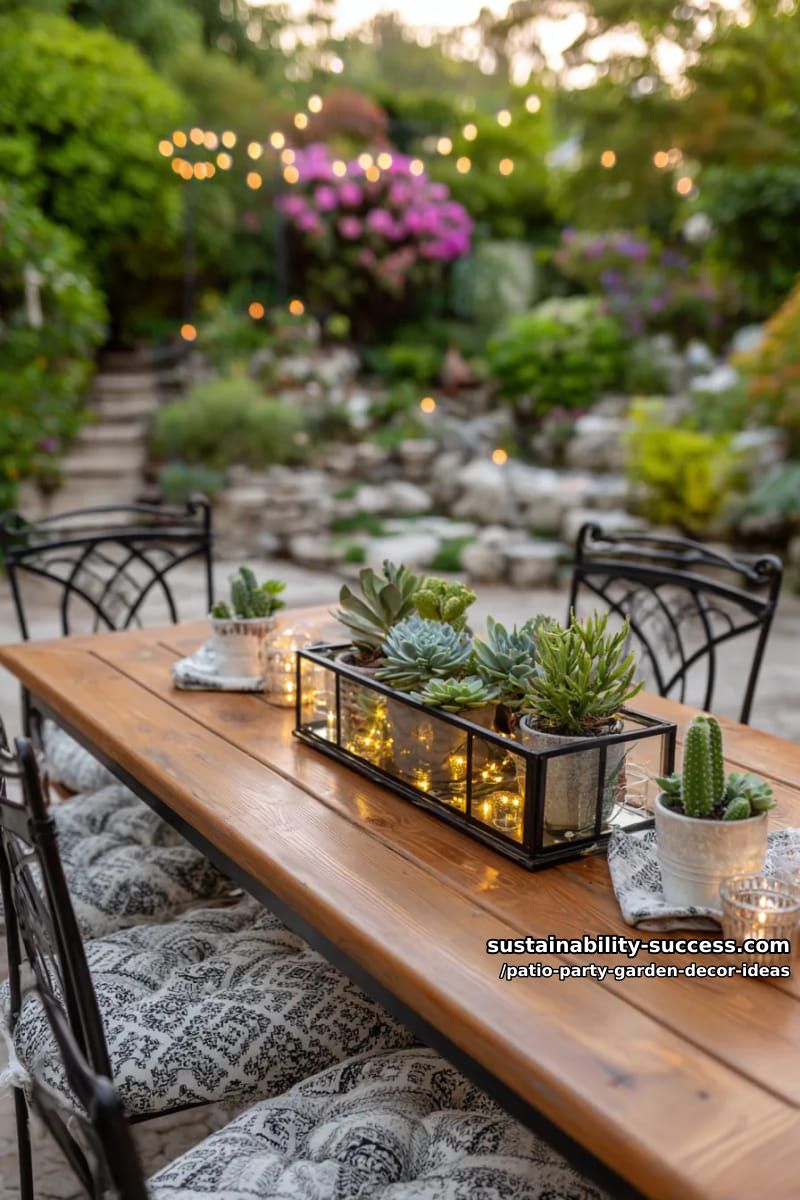 mini greenhouse centerpiece with succulents and twinkle lights for table decor 1
