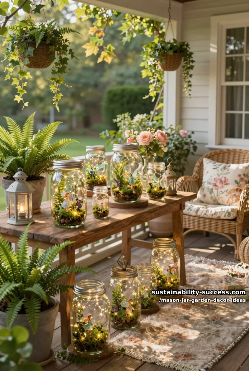 miniature fairy garden scenes nestled inside clear mason jars 1