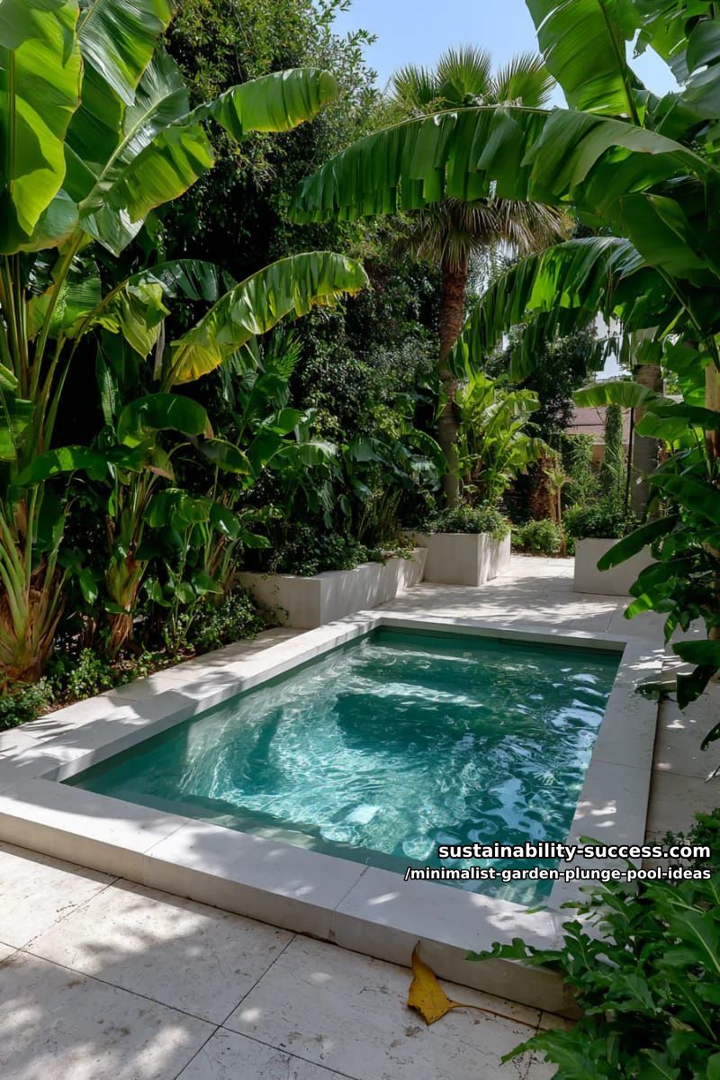 minimalist plunge pool nestled in lush tropical banana leaves 1