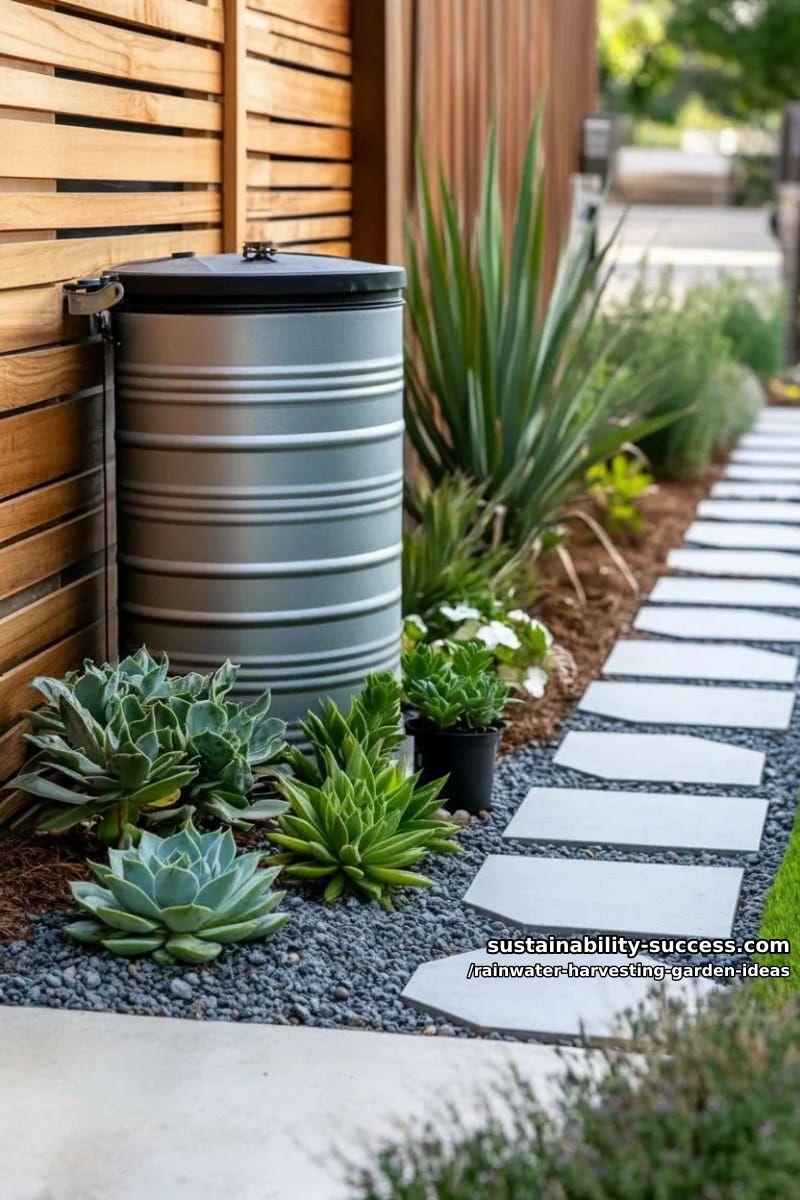 modern galvanized steel tank with geometric gravel mulch and succulents 1