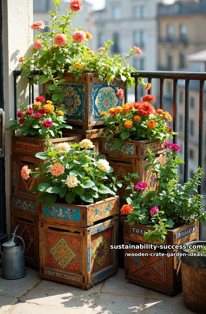 mosaic-tiled crate planters for urban balconies bursting with color 1
