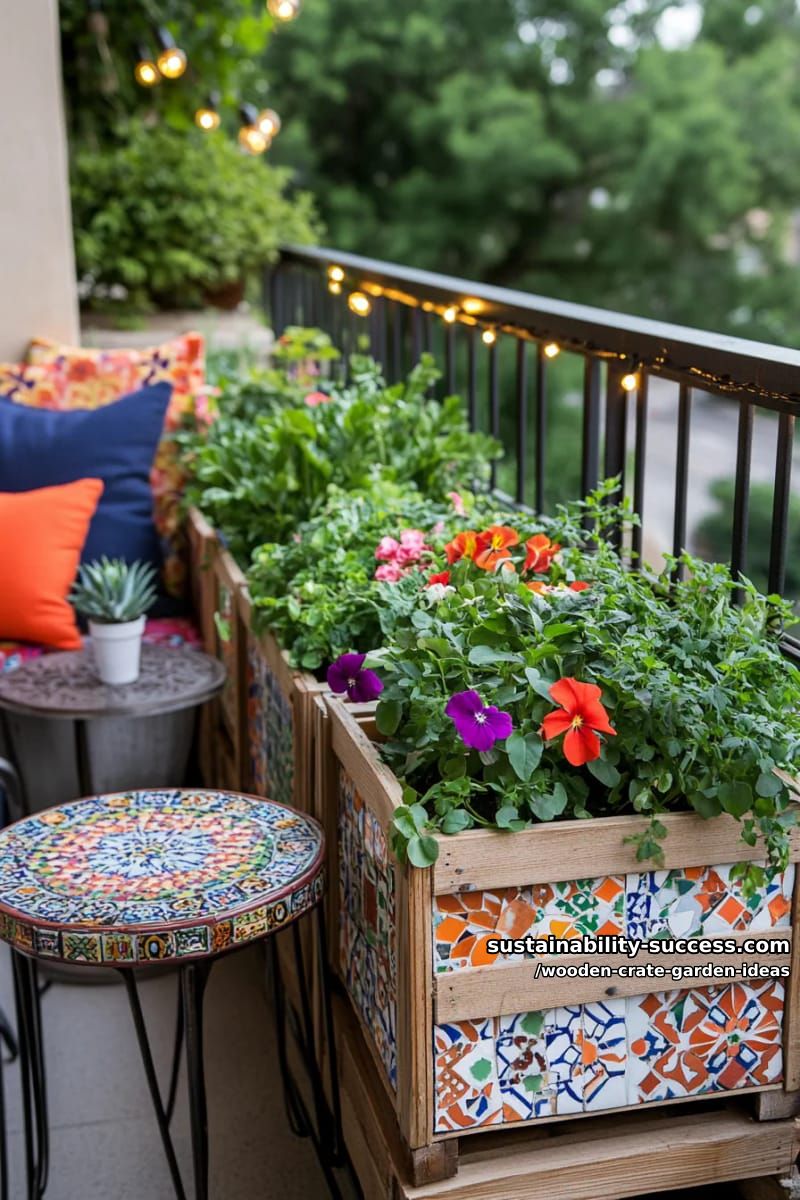 mosaic-tiled crate planters for urban balconies bursting with color 1