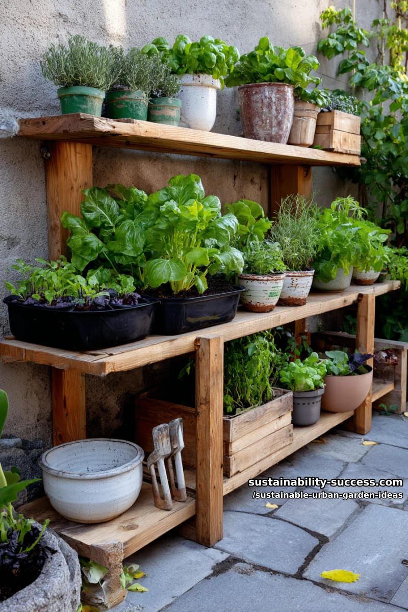 multi-level container vegetable gardens on recycled shelving units 1