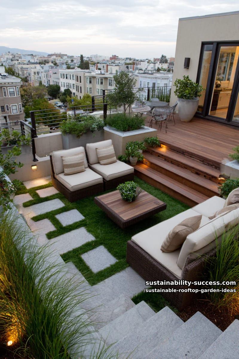multi-level rooftop oasis with lush grass walkways and cozy seating 1