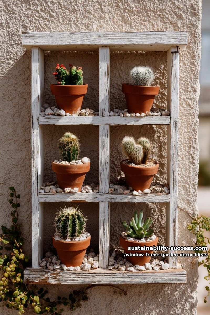 multi-pane frame with mini potted cacti for a desert-inspired look 1