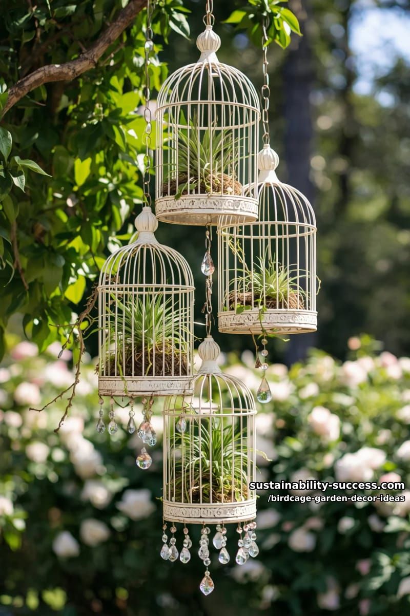 multi-tiered birdcage chandelier with air plants and crystal drops 1