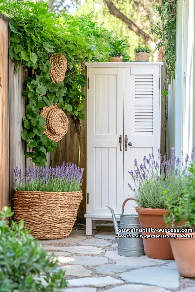 narrow vertical storage cabinet with shutter doors for small garden corners 1