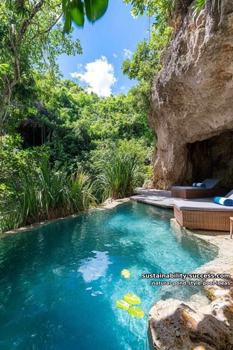 natural pool design featuring hidden grotto and fern-covered banks 1