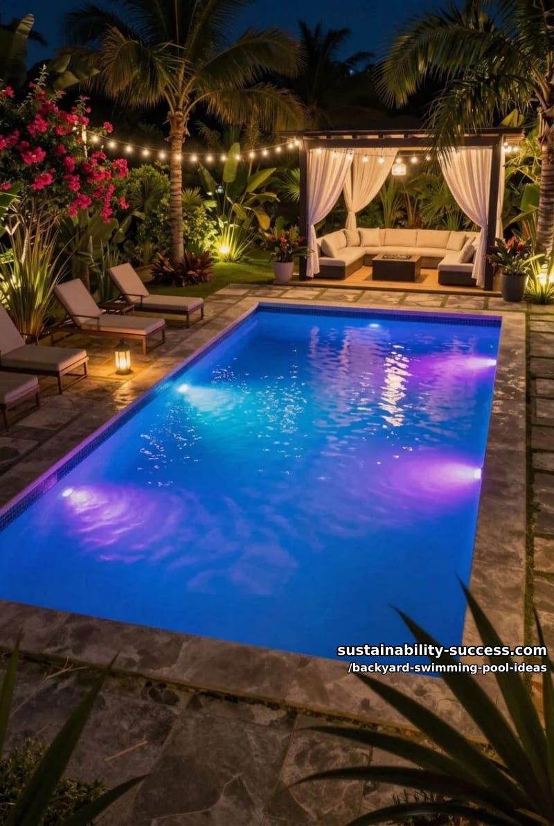 nighttime glowing pool with color-changing led underwater lighting 1