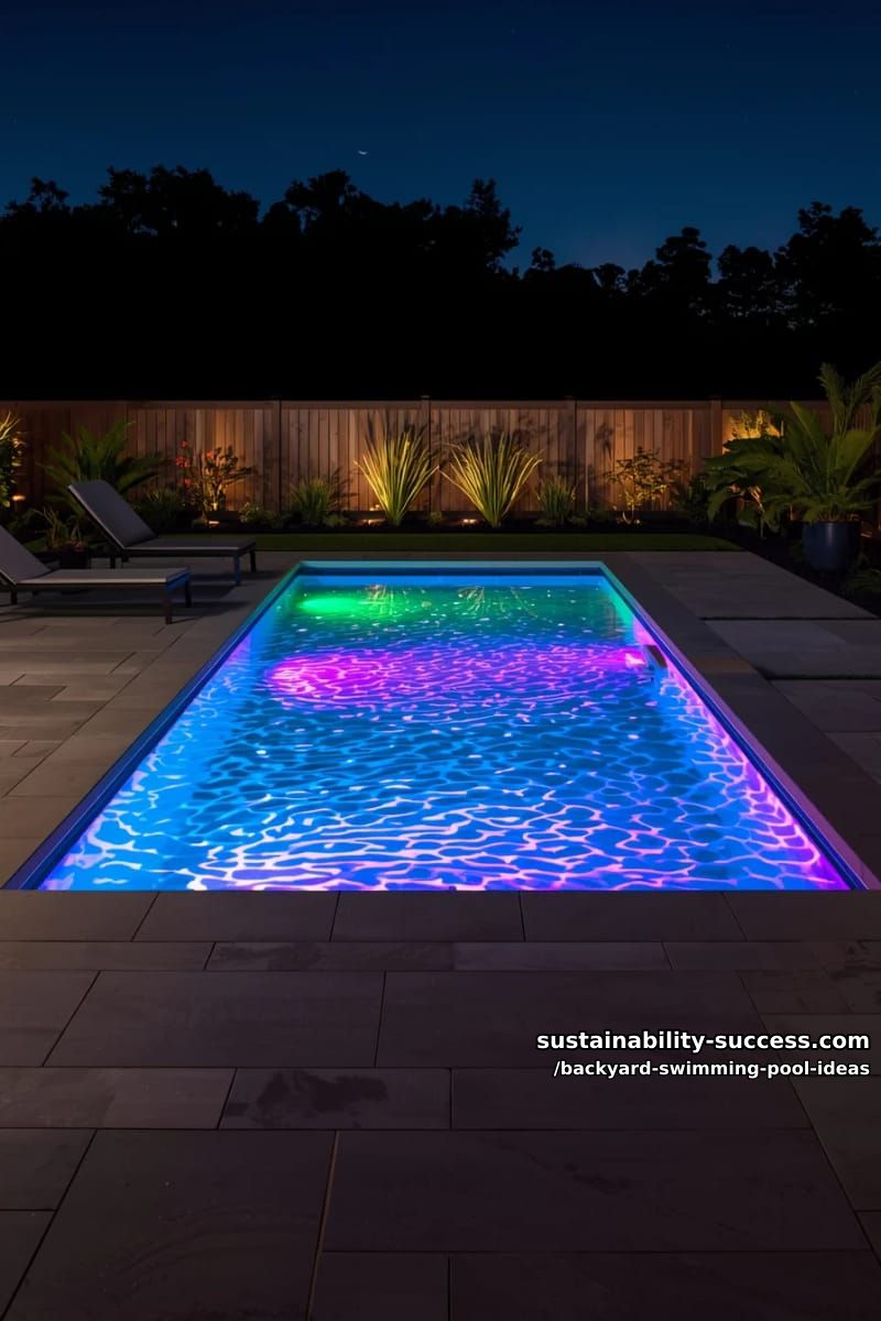 nighttime glowing pool with color-changing led underwater lighting 1