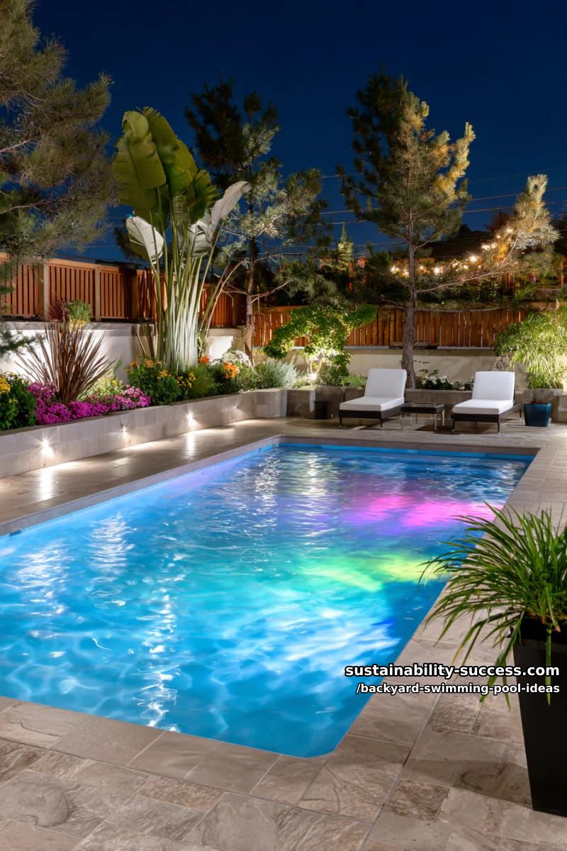 nighttime glowing pool with color-changing led underwater lighting 1